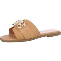 Ital-Design Damen Mules Freizeit Pantolette (86527039) Blockabsatz Pantoletten in Camel