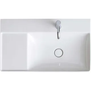 Duravit DuraSquare Möbel-WT asymmetrisch geschliffen 2349800071 80x47cm, ohne Überlauf, mit Hahnlochbank, Becken rechts, 1 Hahnloch, weiß