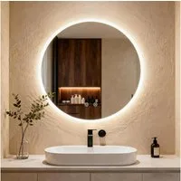 TLGREEN Badspiegel Rund mit Beleuchtung,LED Spiegel mit 3 Lichtfarben dimmbar, (gehärtetes Glas und mattierter Rand, Touch-Schalter, Memory-Funktion, Beschlagfrei)