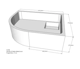 Neuesbad Wannenträger für Bette Corner 100x80x15 Viertelkreis SD22721