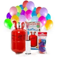 Party Factory Helium Ballongas Helium im Set mit 30 Luftballons 200l, Helium Flasche, Helium-Gas, Ballongas, Helium-Set, Einwegflasche