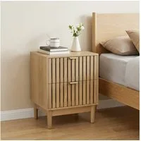 BBWL Nachttisch 2 Schubladen Holz Lattenrost Design Mid Century moderner Beistelltisch, Schlafzimmer Flur Wohnzimmer