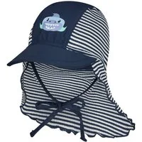 Sterntaler® Schirmmütze UV-Schutz 50+ Bademütze mit Nackenschutz Hai (1-St) Bademütze mit Nackenschutz, Seersucker, Hai-Druck & Bindeband