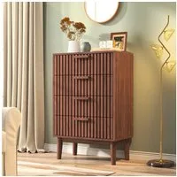 FUROKOY Kommode Sideboard Holz Küchenschrank für Wohnzimmer Schlafzimmer, Buffetschrank mit 4 Schubladen,Walnussholzfarbe