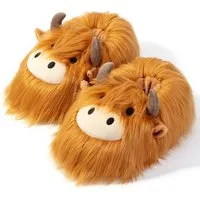 Corimori Plüsch Highland Cow Hochland-Rind Pantoffeln Plüsch Hausschuhe (Packung, Geschenk) Flauschige Highland Cow Pantoffeln, Slipper, EU Einheitsgröße 34-44
