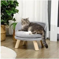 PawHut Tierbett Haustiersofa mit Kissen, Katzenbett, Hundesofa, Plüsch, Grau Ø40.5 x 33 cm