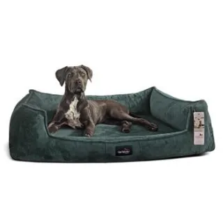 Tierlando ® Orthopädisches Hundebett FRANKLIN Kuscheliger Teddy-Stoff - Hundesofa petrol 1,1 m, 22 cm, 90 cm