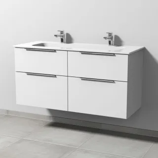Sanipa 3way Keramik-Set Design Keramik-Doppelwaschtisch und Unterbau mit 4 Auszügen, Weiß-Soft UM48343