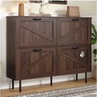 Merax Schuhschrank mit Ablage für Tierspielzeug (Kommode Schrank Schuhkommode Schuhregal, 1-St., 120x28x92 cm) schmaler Schuhregal mit 3 Klapptüren, Schuhablage in Walnussholz