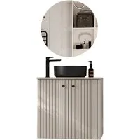 MOEBLINE Badezimmer-Set Badmöbel Set ASTRO MINI kaschmir Waschbeckenunterschrank mit Spiegel