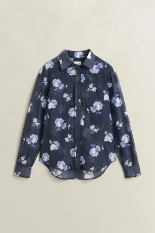 GANT - Bluse aus Baumwoll-Seiden-Mix mit Blumenprint evening blue - Gr. - 42