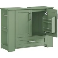 Homfa Waschbeckenunterschrank Unterschrank Badezimmerschrank 1 Schublade, 2 Türen, Seitliche Ablagen, Türfächer, Handtuchhalter