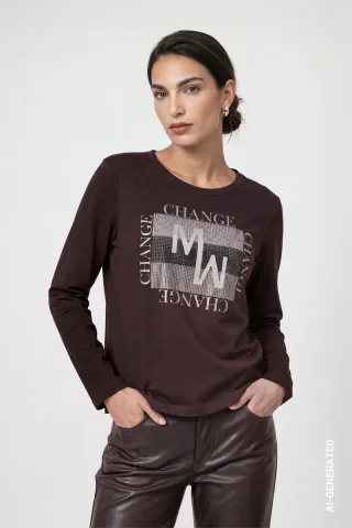 monari - Langarmshirt mit Schmuckdetails black coffee - Gr. - 38