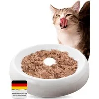 Lucky-Kitty Futternapf Keramik Katzennapf, tasthaarschonend, weiß, in zwei Größen: 18 oder 27cm ø, Fressnapf für große & kleine Katzenrassen, Spülmaschinen geeignet