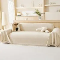 BlingBin Sofaschoner 180x300 cm Sofahusse Sofaüberwurf aus Chenille, Überwürfe für Sofas, Überwurfdecke Sofaüberwurf mit Quasten für 2- und 3-Sitzer, Beige