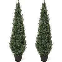 Kunstbaum künstliche Zeder künstlicher Strauch UV-beständiges Topfpflanze-1/2pcs, GarveeMore, Höhe 120 cm