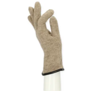 Halsüberkopf Accessoires - Fingerhandschuh Damen mit Lederkante beige - Gr. - 7.5