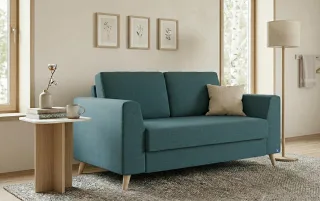 BRUNO Schlafsofa 120cm in Petrol Türkis | Klassik | stabiles Massivholz & Boxspringkomfort