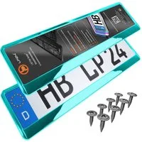 L & P Car Design Kennzeichenhalter für Auto Türkis-Chrom Kennzeichenhalterung, (2 Stück)