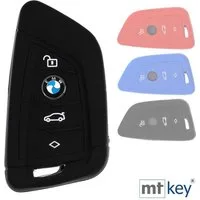 mt-key Schlüsseltasche Autoschlüssel Softcase Silikon Schutzhülle Schwarz, BMW X5 F15 X6 F16 2er F45 F46 X1 F48 3 Tasten KEYLESS SMARTKEY