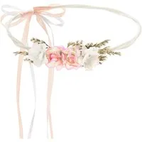 partydeco Diadem, Blumenkranz für Haare 18cm Haarkranz mit Blumen Rosa / Weiß