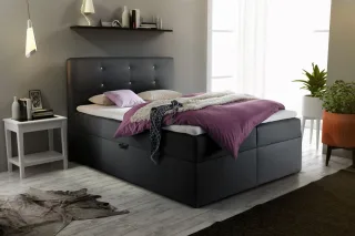 Boxspringbett Schlafzimmerbett MONZA Kunstleder Schwarz 140x200 cm