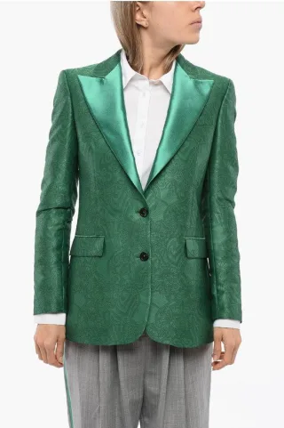 Bestickter RANBU-Blazer mit steigendem Revers in Grün