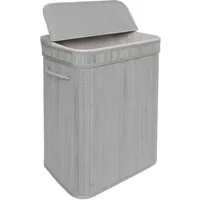 relaxdays Wäschekorb Bambus Wäschekorb mit Deckel (1 St), grau, 72 L