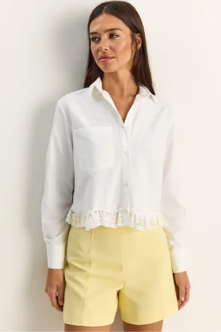 Damen Cropped Popelinhemd