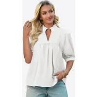 Imily Bela Blusentop Damen V-Ausschnitt Bluse mit Puffärmeln (Packung, 1-tlg., 1per-Pack) Rüschen Besatzung
