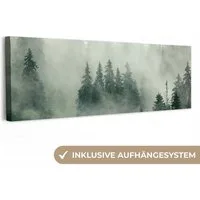 OneMillionCanvasses® Leinwandbild Panorama Wald - Nebel - Bäume - Natur, Fotodruck (1 St), Wandbild, Deko Schlafzimmer Wohnzimmer Flur 60x20 cm