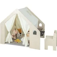 COSTWAY Spielzelt (1-tlg) 6 in 1 Kindersitzgruppe Spielhaus mit 1 Aufbewahrungsbox, Holz