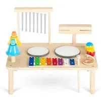 Classic Cantabile Spielzeug-Musikinstrument MT-121 12 in 1 Percussion Musiktisch - Echtes Musikerlebnis für Kinder, (aus Holz mit glatten Oberflächen für maximale Sicherheit), ideal zum Erlernen von Motorik und der Auge-Hand-Koordination