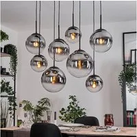 hofstein Hängeleuchte Hängelampe aus Metall/Glas in Schwarz/Rauchfarben/Klar, ohne Leuchtmittel, moderne Pendelleucht im Vintage-Design (20, 25, 30 cm), 8 x E27