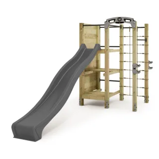 Kletterturm mit Reckstange FIT Cross 672 - Garten Spielplatz & Fitnessgerät für die ganze Familie aus massivem Holz inkl. Rutsche & Netz - Wickey
