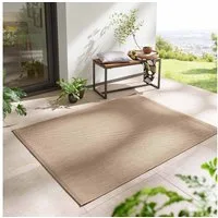 TaraCarpet Teppich Regina Teppich aus robustem Flachgewebe für In und Outdoor, rechteckig, Höhe: 7 mm, Küche Wohnzimmer Terrasse Garten Balkon uni beige 80x150