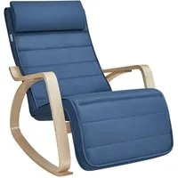 SONGMICS Schaukelsessel Schaukelstuhl, für Schlafzimmer, Wohnzimmer, 67 x 115 x 91 cm (mit Armlehnen aus Birkenholz), 5-fach verstellbare Fußstütze, bis 150 kg belastbar, mitternachtsblau