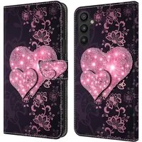 CLM-Tech Handytasche für Samsung Galaxy A55 5G Hülle - Tasche aus Kunstleder Klapphülle (rosa Herzen, Handyhülle mit Standfunktion - Wallet Flip Case inklusive Kartenfächer), - Cover Etui mit Magnetverschluss - Galaxy A55 5G Schutzhülle