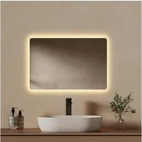 EMKE Badspiegel Druckknopfschalter Beschlagfrei Kalt/warmweiß Licht (ohne Rahmen, Höhe: 60cm), Horizontal Vertikal Montage