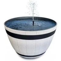 matches21 HOME & HOBBY Wasserspiel Solar-Brunnen Set für draußen - 51 cm Holzfass-Optik Schale grau, (1 tlg), Wasser-Fontäne als Solar Spring-Brunnen Garten-Deko Vogeltränke