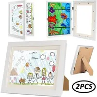 CALIYO Bilderrahmen Kinderzeichnungen A4 Wand- & Standfunktion I Bilderrahmen aufklappbar, (2 St), Kinder Kunstrahmen Frontöffnung, Außenmaße Rahmen 35 x 25 cm, Rahmen 30 x 21,6 cm
