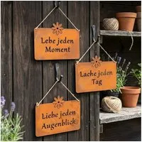 Levandeo® Wandbild, 3er Set Wandbilder Sprüche 25x19cm Schilder Rostdeko Lebe Liebe Lache