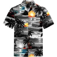 Hawaiihemdshop.de Hawaiihemd Hawaii Hemd Herren Baumwolle Kurzarm Hawaiihemd mit Palmen und Meer