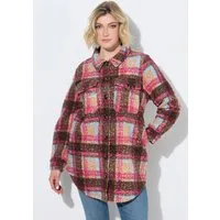 Ulla Popken Sommerjacke Bouclé-Longjacke Karo Hemdkragen Langarm