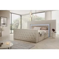 PROMETO Möbel Boxspringbett Doppelbett 180x200 mit Matratze, Schubladen TV-Lift LED Beleuchtung, inkl. 7-Zonen-Taschenfederkernmatratze, TV-Lift im Fußteil, Topper