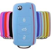 mt-key Schlüsseltasche Autoschlüssel Silikon Schutzhülle im Wabe Design Fluoreszierend Blau, VW SEAT Skoda Golf 6 Octavia UP Leon ab 11/2009 3 Tasten