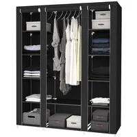 JEOBEST Stoffschrank Kleiderschrank Stoffschrank Stabil mit Kleiderstange & Ablagen für Kleiderablage Schlafzimmer Ankleidezimmer(Schwarz)