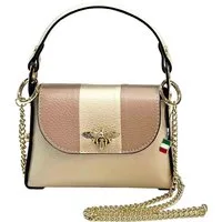 FLORENCE Umhängetasche Florence Tasche beige rosa Leder (Umhängetasche), Damen Umhängetasche Echtes Leder, beige, rosa ca. 14cm hoch