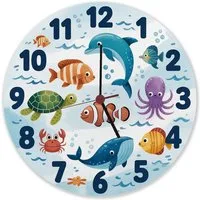 speecheese Wanduhr Meerestiere Aquarellstil Kinder Wanduhr aus Alu
