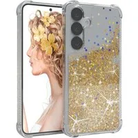 EAZY CASE Handyhülle Liquid Glittery Case für Samsung Galaxy S25 6,2 Zoll, Durchsichtig Back Case Handy Softcase Silikonhülle Glitzer Cover Gold